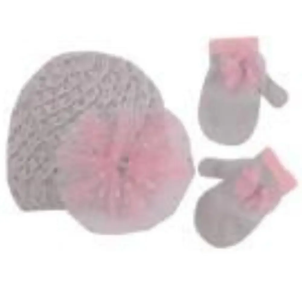 Koala Kids 2-Piece Set Girls Medium Pink Tulle Poof Beanie And Gloves RED40